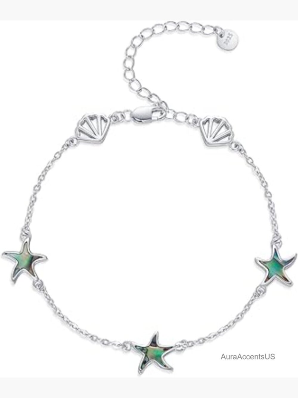 Abalone Starfish Bracelet - Sterling Silver, Adjustable, Ocean Beach Jewelry